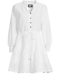 Lands' End Women's Long Sleeve Eyelet Mini Popover Dress