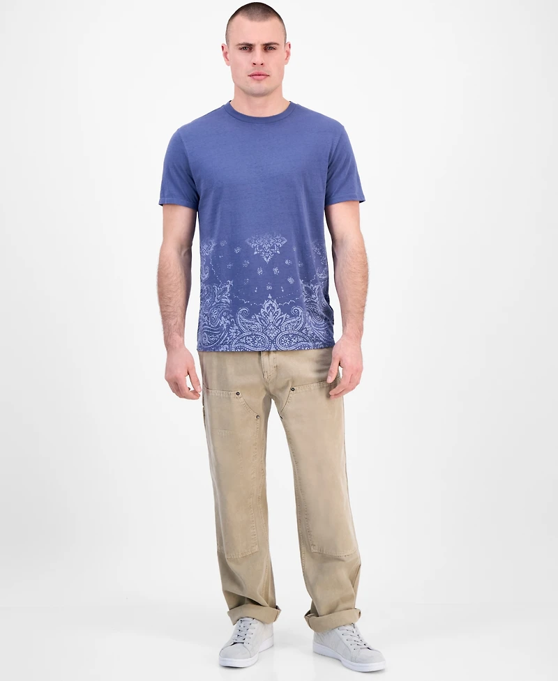 Guess Men's Short Sleeve Paisley Burnout Crewneck T-Shirt