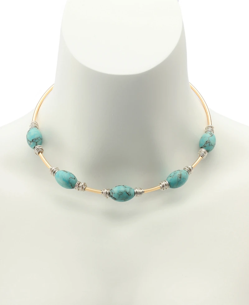 Robert Lee Morris Soho Turquoise Stone Bead Wire Collar Necklace