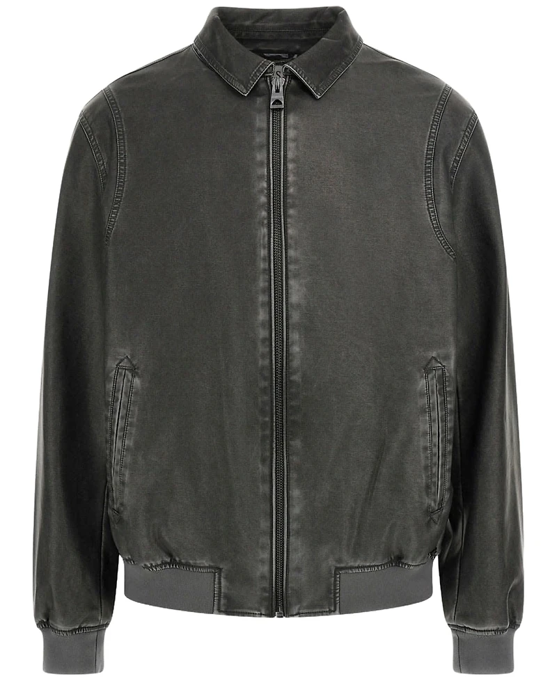 Guess Men's Aviator Relaxed-Fit Faux-Leather Bomber Jacket