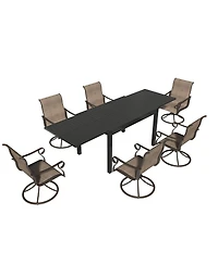 7-Piece Outdoor Dining Set with Aluminum Extendable Table 53"- 106" and Textilene Swivel Chairs