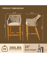 Bar Stools Set of 2 with Arm and Backrest, Outdoor Counter Height Chairs Cushion, Aluminum Tall stools-Rounded Backre