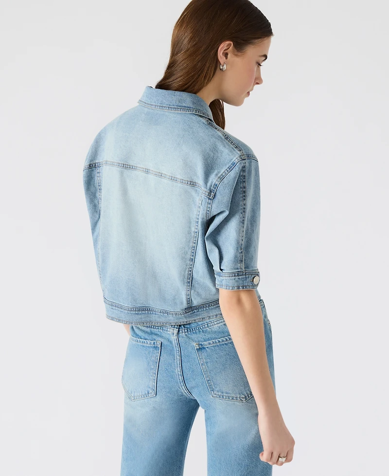 Steve Madden Women's Blu Elbow-Sleeve Denim Trucker Jacket