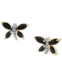 Marquise Onyx (5 x 2-1/2 mm) & Diamond Accent Butterfly Stud Earrings in 14k Yellow Gold