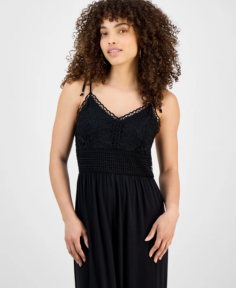Jamie & Layla Petite Crochet V-Neck Sleeveless Wide-Leg Jumpsuit