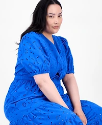 I.n.c. International Concepts Plus Cotton Eyelet Twist-Front Tiered Dress, Exclusively at Macy's