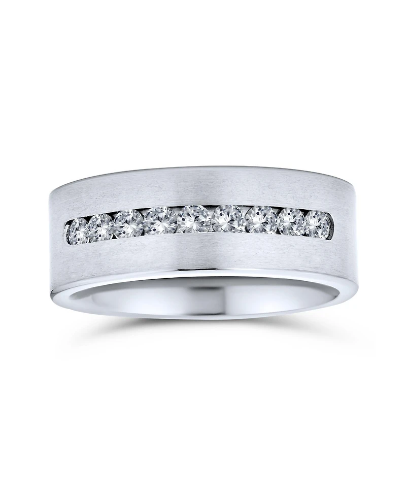 Bling Jewelry Channel Set Cz Cubic Zirconia Silver Tone Titanium Wide Band Ring