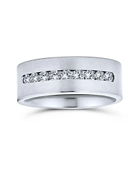 Bling Jewelry Channel Set Cz Cubic Zirconia Silver Tone Titanium Wide Band Ring