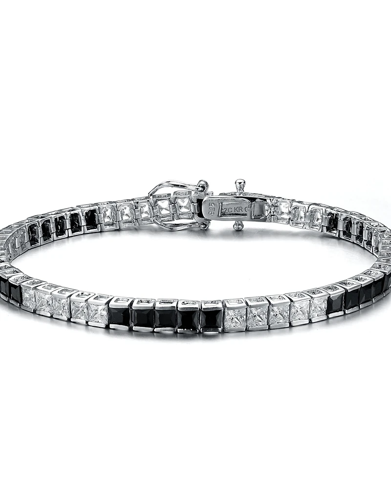 Sterling Silver with Colored Cubic Zirconia Tennis Bracelet White Gold Plated or 14K