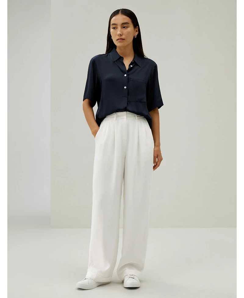 Women's Half-Placket Short Sleeve Button Up Shirt