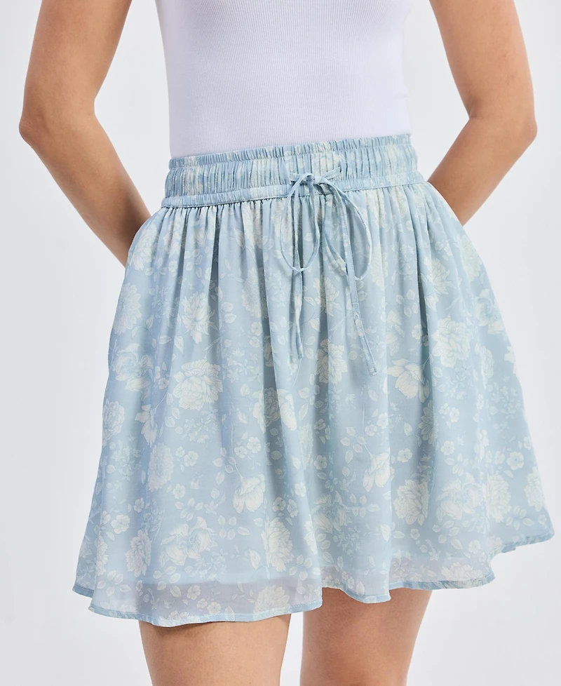 Reistor Women's Drawstring Short Skirt Blue Florals
