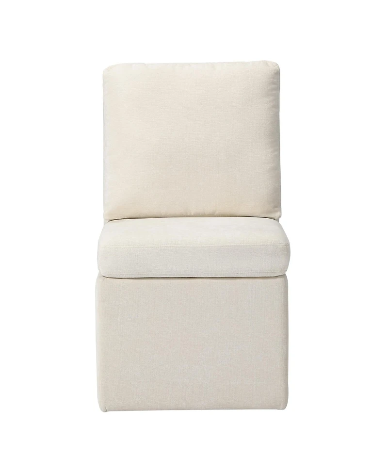 Modern Upholstered Chenille Armless Dining Chairs With Casters