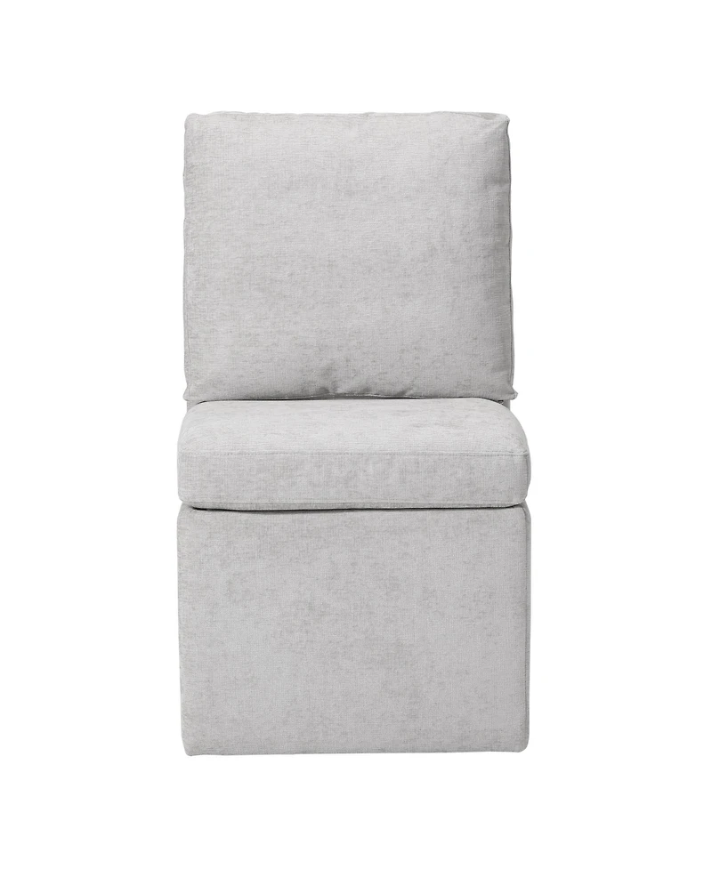 Modern Upholstered Chenille Armless Dining Chairs With Casters