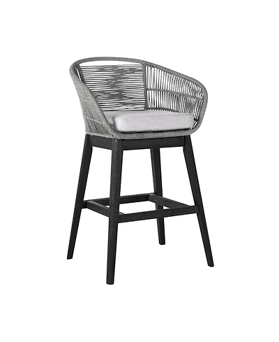 Low Back Solid Wood Outdoor Bar Height Chair with Footrest – Stylish Patio Seating