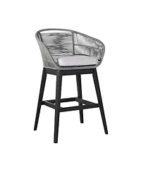 Low Back Solid Wood Outdoor Bar Height Chair with Footrest – Stylish Patio Seating