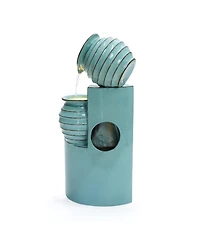 LuxenHome Aqua Blue 3-Tier Bowls 2.5-Feet Tall Outdoor Polyresin Fountain with Lights