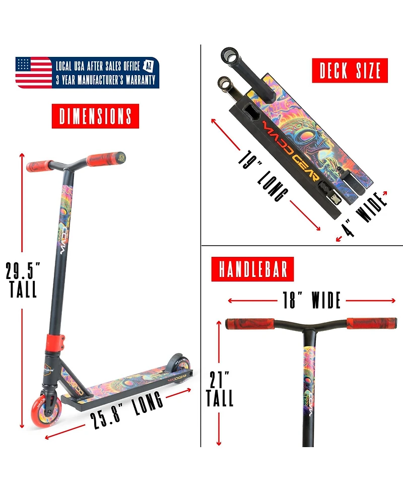 Pro Stunt Scooter for Kids Ages 5+ – Lightweight Durable Trick Scooter for Skatepark and Street – Madd Gear MG2