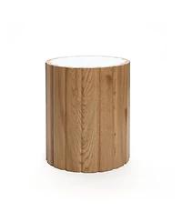 LuxenHome Wood Grain Manufactured Wood 18.9-Inch Tall Round End and Side Table with Faux Marble Top