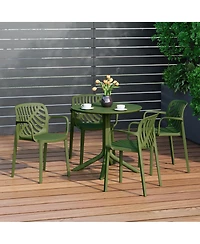 5-Piece Outdoor Resin Round Patio Dining Table Set with Modern Stackable Chairs
