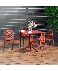 5-Piece Outdoor Resin Square Patio Dining Table Set with Modern Stackable Patio Dining Chairs