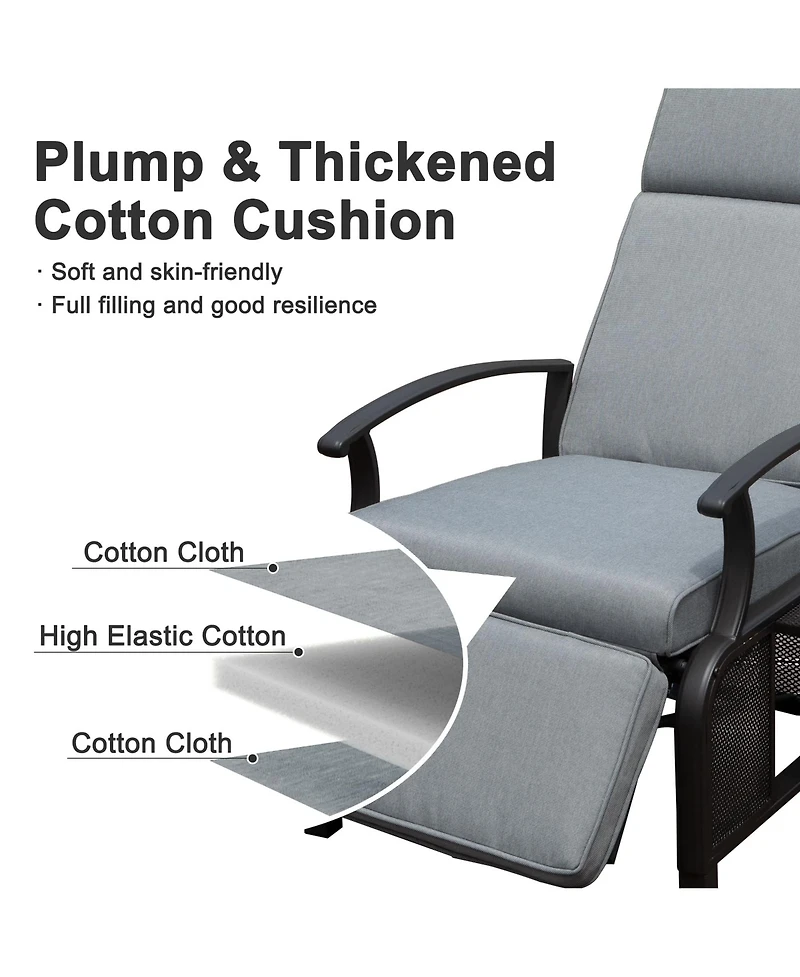 Adjustable Patio Recliner Chair Metal Outdoor Lounge Chair with Flip Table Push Back, Adjustable Angle, 6.8'' Removable Cushions, Beige