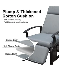 Adjustable Patio Recliner Chair Metal Outdoor Lounge Chair with Flip Table Push Back, Adjustable Angle, 6.8'' Removable Cushions, Beige