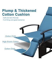 Adjustable Patio Recliner Chair Metal Outdoor Lounge with Flip Table Push Back, Angle, 6.8'' Removable Cushions, Beige