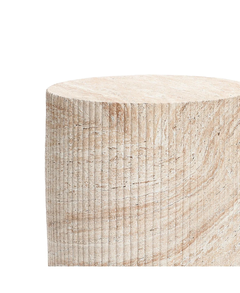 LuxenHome Travertine-Style Round Ribbed MgO Side Table