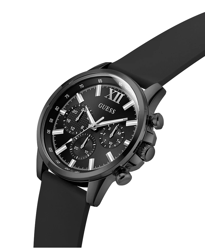 Guess Men's Multi-Function Black Silicone Watch, 44mm