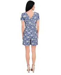 kensie Women's Eyelet Short-Sleeve Belted Romper