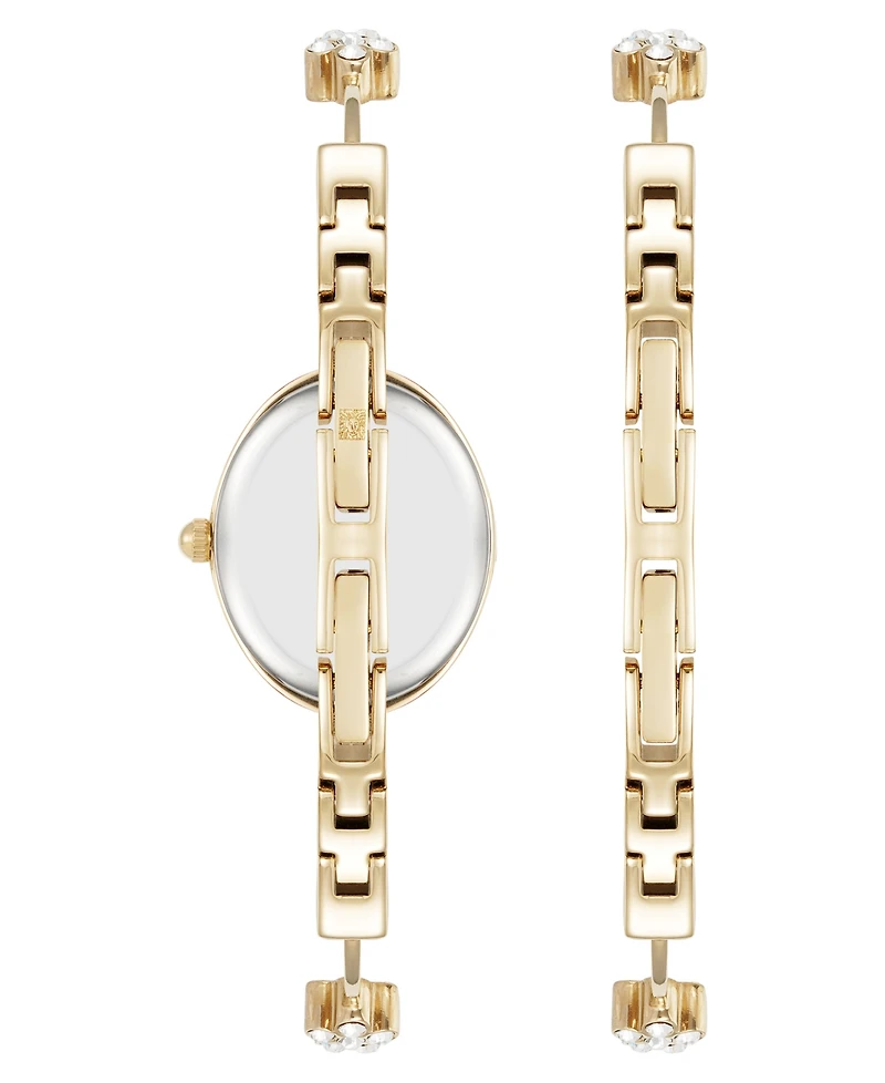 Anne Klein Women's Quartz Delicate Crystal Flower Gold-Tone Stainless Steel Bracelet Watch Set, 19mm