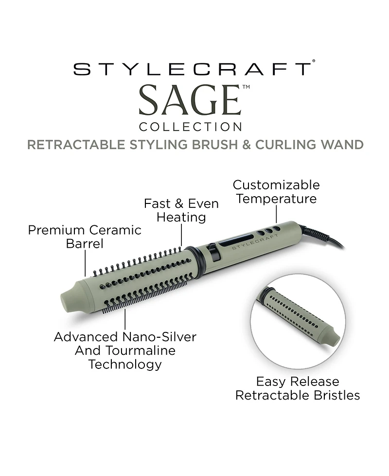 StyleCraft Professional Sage Retractable Styling Brush & Curling Wand