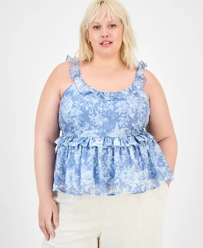 And Now This Plus Floral-Print Ruffled Top, Exclusively at Macy's