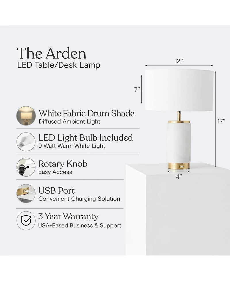 Arden Marble and Gold Led Table Lamp Bundle (17")