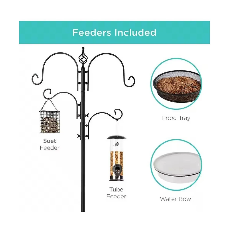 Complete Bird Feeder Set with Metal Stand and Multiple Feeders for Outdoor Watching