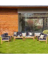 8PCS Patio Furniture Set Acacia Wood Thick Cushion Loveseat Sofa