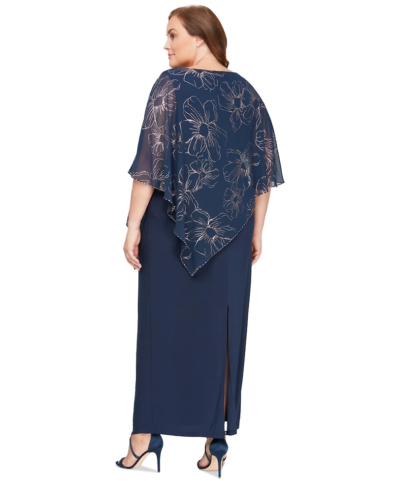 Sl Fashions Plus Floral-Print Overlay Dress