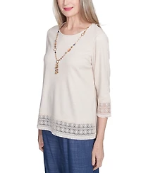Alfred Dunner Petite Summer Solstice Lace-Trim Knit Top