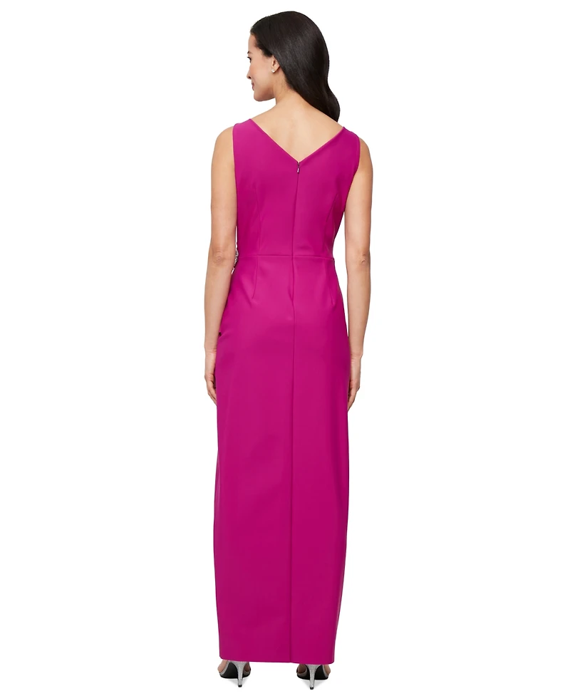 Alex Evenings Draped Embellished Compression Column Gown