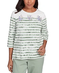 Alfred Dunner Petite Striped Embroidered Top