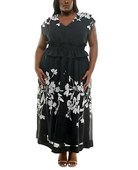 Taylor Plus Size Printed V-Neck Smocked-Waist Maxi Dress