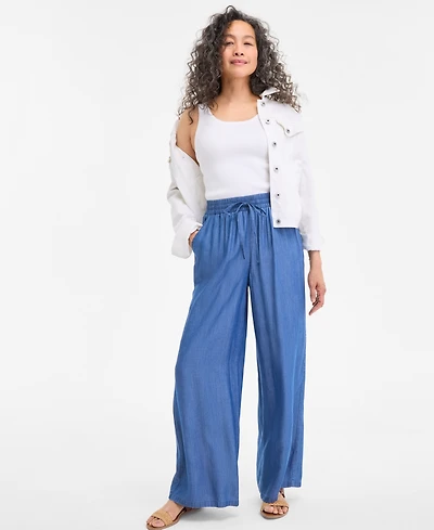 Style & Co Women's Chambray Wide-Leg Pants, Exclusively at Macy's