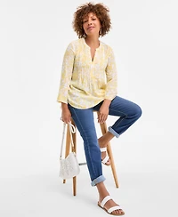Style & Co Women's Printed Pintuck Ruffle Sleeve Top, Exclusively at Macy's