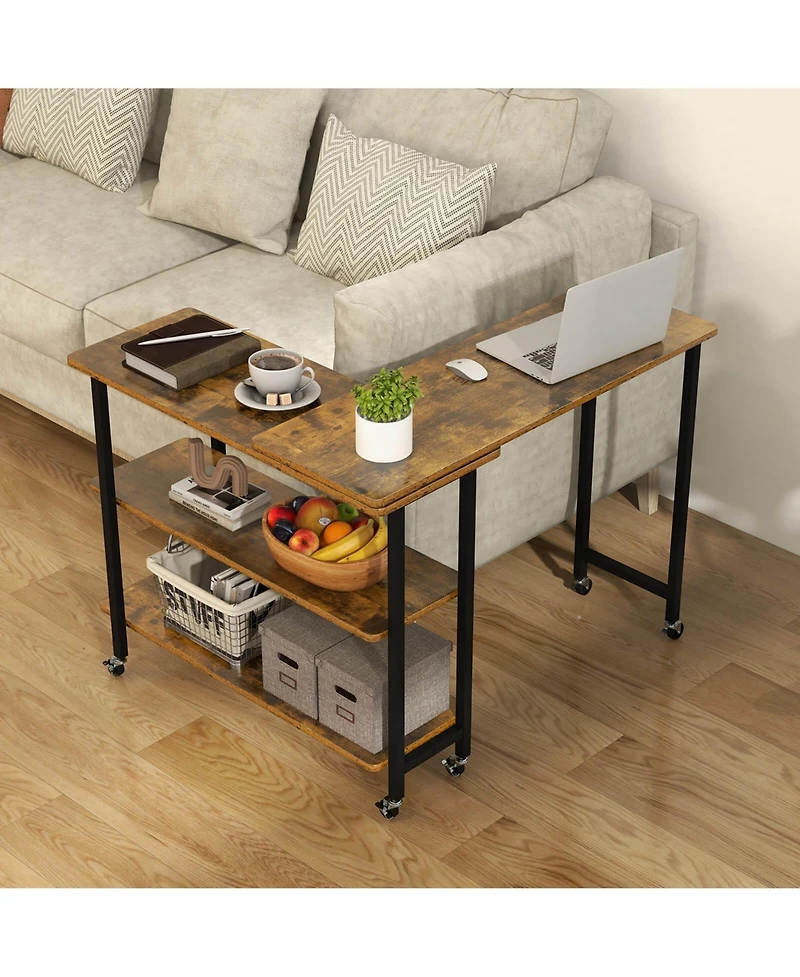 360° Rotatable Sofa Side Table L-shaped Laptop Desk Snack withShelf Patented