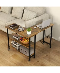360° Rotatable Sofa Side Table L-shaped Laptop Desk Snack withShelf Patented