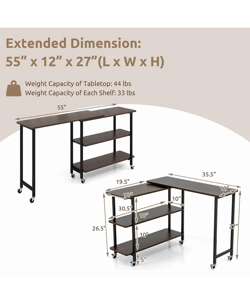 360° Rotatable Sofa Side Table L-shaped Laptop Desk Snack Table withShelf Patented