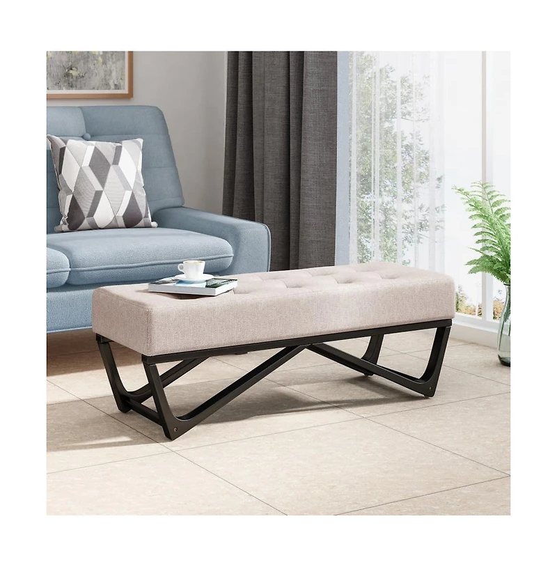 Upholstered Bench with Black Geometric Legs and Modern Bentwood Frame for Living Room or Bedroom-The Pop Home