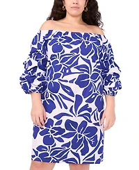 Msk Plus Printed Cotton Off-The-Shoulder Dress