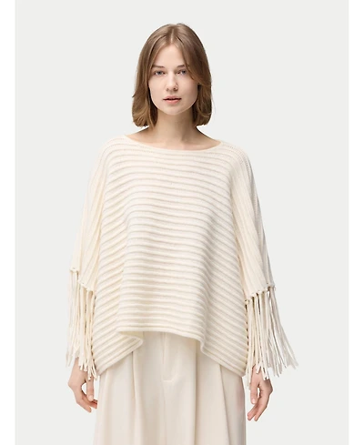 Gobi Cashmere Women's Fringed Sleeve Cashmere Poncho