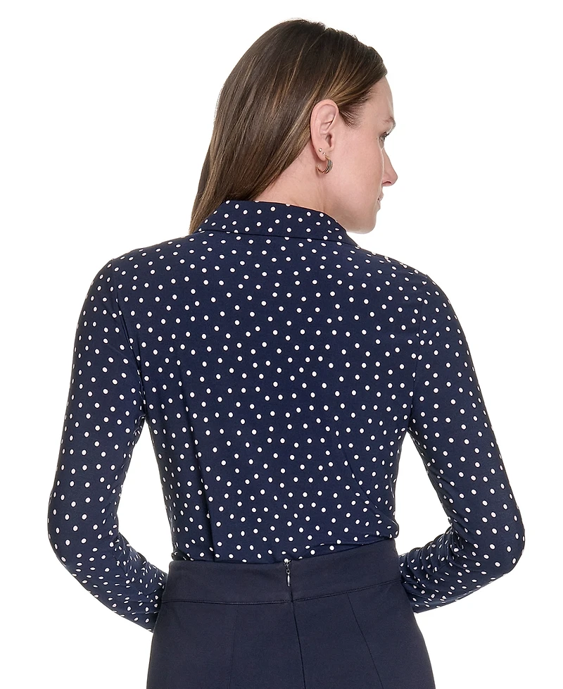 Tommy Hilfiger Women's Dot-Print Long-Sleeve Knit Blouse